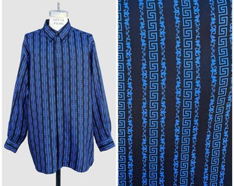 VERSACE CLASSIC V2 90s Mens Silk Shirt | 1990s 90s Vintage Gianni Button Up | Italian Designer, Made in Italy | Size 2XB