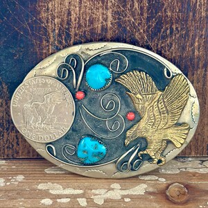 Southwestern Eagle Turquoise & Coral Belt Buckle s-l400.jpg main image 3