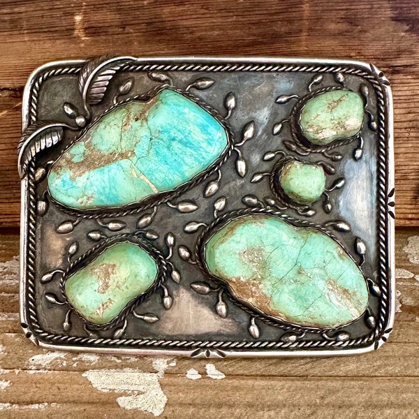 SUPER SIZE ME 1970s Large Silver & Turquoise Belt Buckle 210g | Native American Southwestern Jewelry, Boho, Oversized Buckle, Handmade