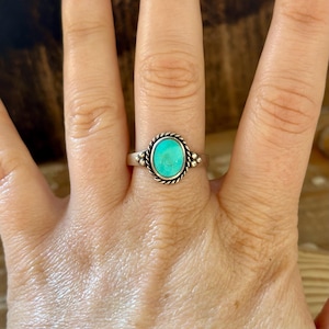 TURQUOISE WONDER Sterling Silver Ring | Small Dainty Single Band Ring | Southwestern Jewelry | Size 8 1/2
