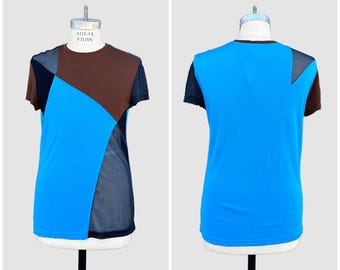 GIANNI VERSACE Vintage 90s/00s Mens Shirt | 1990s Y2K 2000s | Color Block Stretchy Mesh Top | Italian Designer, Made in Italy | Size Medium