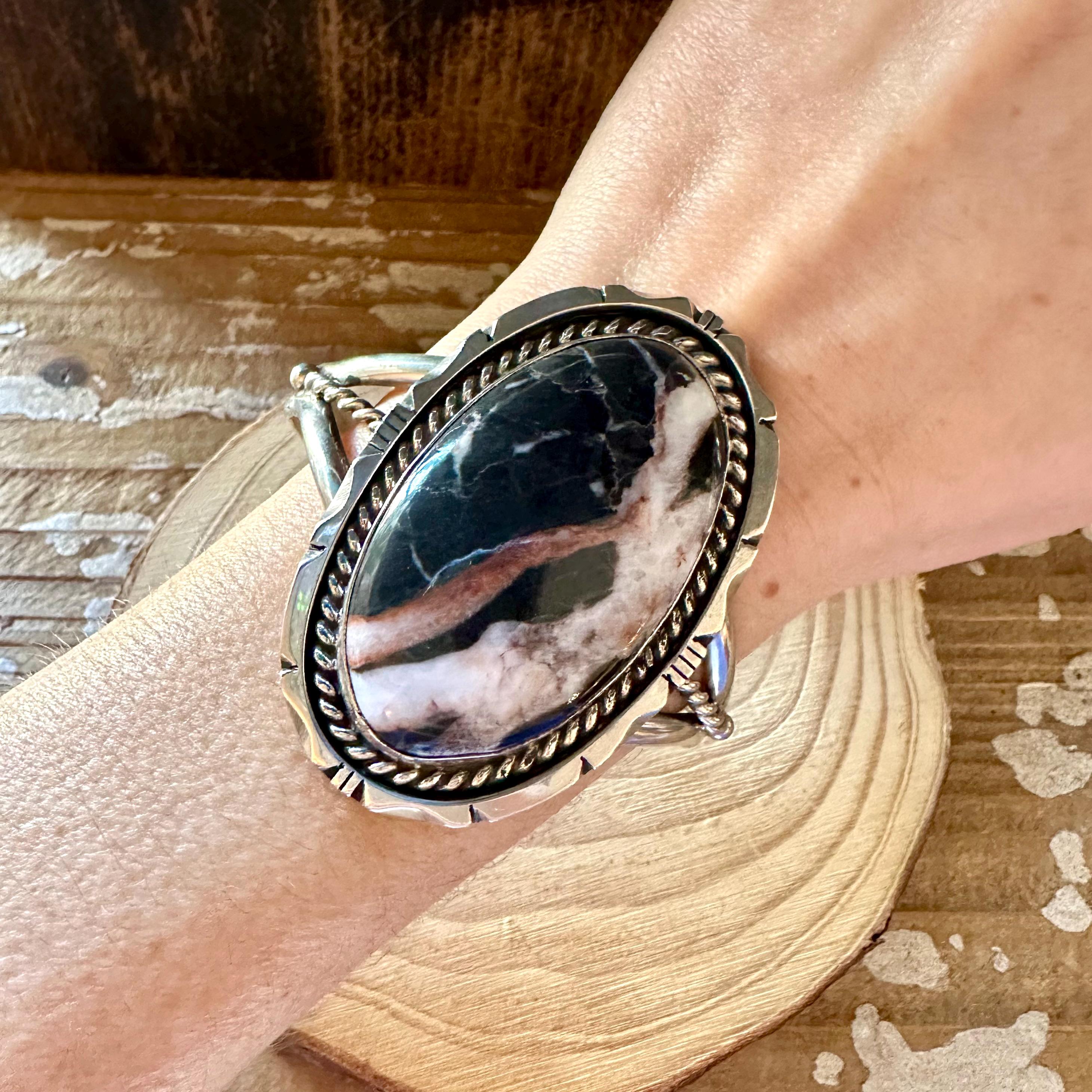 Eddie SECATERO Navajo White Buffalo Turquoise Sterling Silver Cuff 64G Large Bracelet Native American Statement Jewelry Southwestern