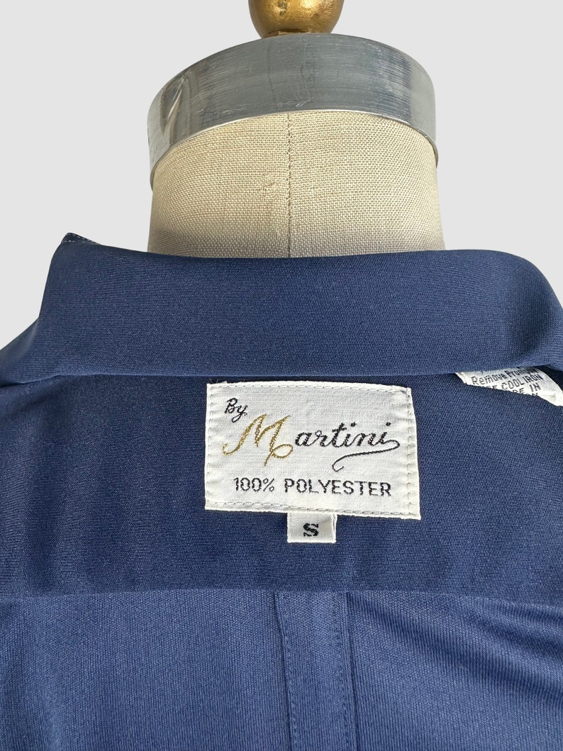 MARTINI Vintage 70s Deadstock Blue Jersey Knit Polyester Disco Shirt 1970s Dead Stock, New Old Fitted Funk Top Size Mens Small image 6