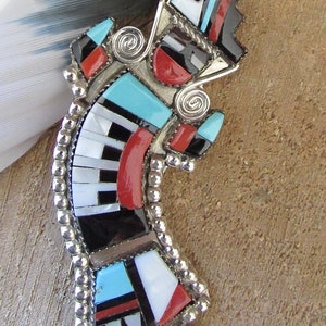 RAINBOW MAN Herbert Cellicion Zuni Yei Brooch Pendant Silver Turquoise MOP Jet Spiny Oyster Inlay Pin Vintage Native American Jewelry image 6