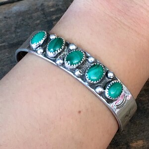 GOING GREEN Vintage 40s Bracelet 1940s Silver & Malachite Cuff Navajo Native American Indian Style Jewelry Southwestern, Boho, Hippie image 9