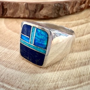 LOVE IN BLUE Multi Stone & Sterling Geometric Inlay Mens Ring Native American Handmade Silver Lapis Jewelry Southwestern Sizes 10, 10.5 image 4