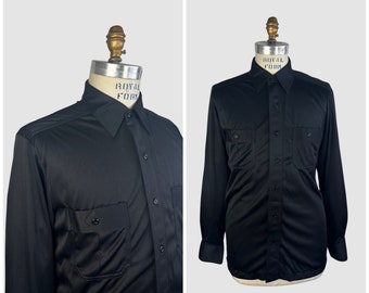 Chemise disco vintage des années 70 MARTINI Deadstock noir en jersey de polyester | Dead Stock des années 1970, nouveau haut funk ajusté à l'ancienne | Taille Homme Moyenne