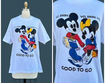 SCREEN STARS BEST Vintage 1980s Shirt | 80s Mickey & Minnie Retro T-shirt | Disney Characters | Fila Gucci Sportswear | Extra Large