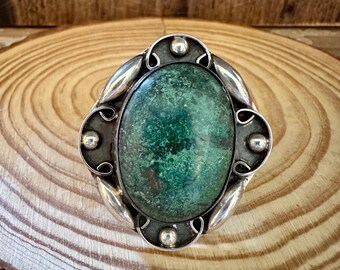 ORNATE VINTAGE BEAUTY Silver & Turquoise Ring | Vintage Jewelry | Southwestern | Large Statement Ring | Size 9 1/2