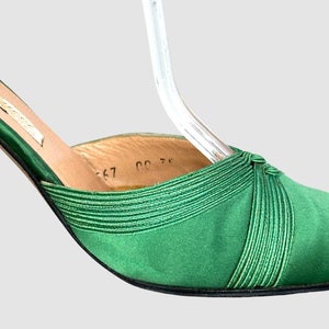 GUCCI Vintage 70s Green Satin Ankle Strap Shoes 1970s Italian Designer Ankle Strap Stiletto Heels, Made in Italy Disco Era Size 35 5 image 6