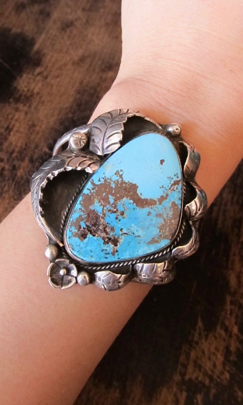 FINE FEATHERS Vintage 70s Silver Turquoise Cuff, 1970s Shadowbox Bracelet Craig Hallmark Native American Navajo Style Jewelry Southwestern image 2