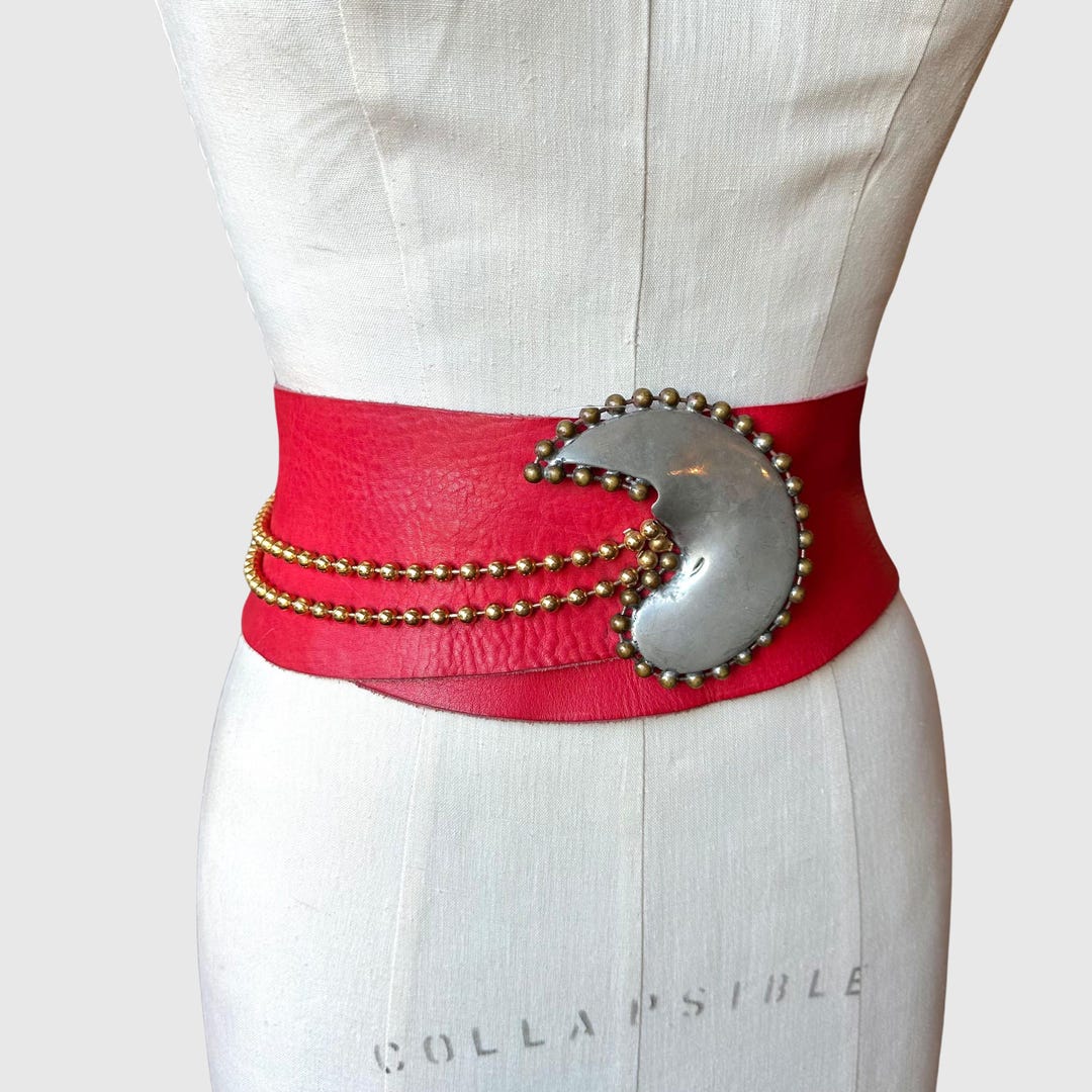 Susan Belt SUSAN HYMAN Vintage 80s Red Leather Statement Belt With Metal Moon ...