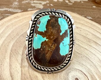 MIGNON BÉTAIL Chimney Butte grande bague faite main Navajo en argent sterling, Turquoise | Bijoux tendance amérindien du sud-ouest | Taille 8 1/4