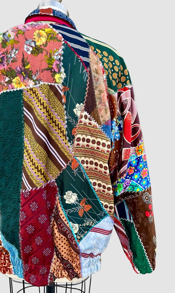 PATCHWORK UPCYCLED TIES Vintage 80s/90s Bomber Ja… - image 7