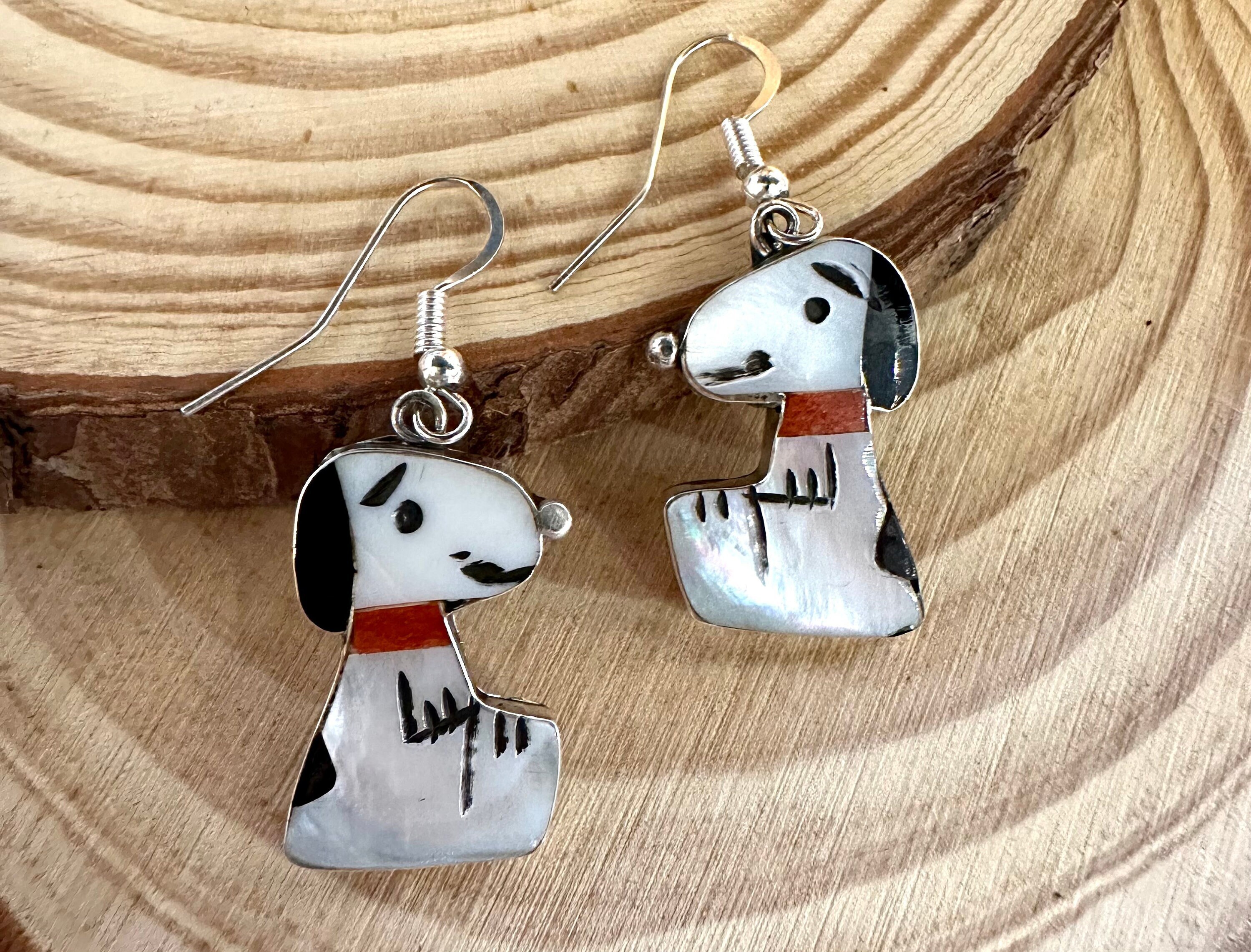 SNOOPY Shenel Comosona Zuni Toons Dangle Earrings Sterling Silver 