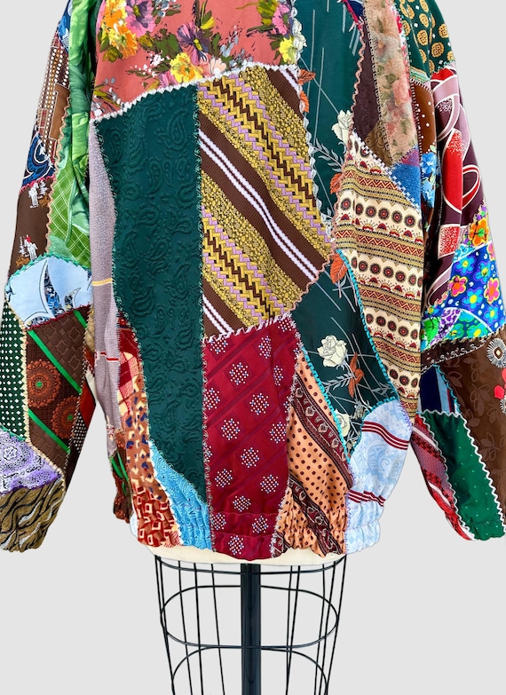 PATCHWORK UPCYCLED TIES Vintage 80s/90s Bomber Ja… - image 8