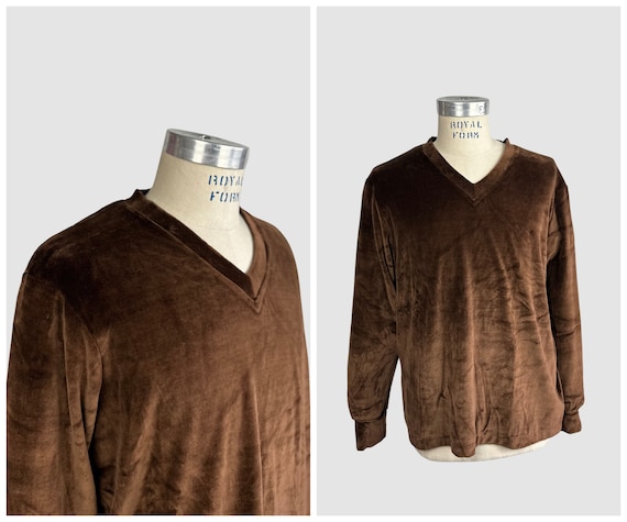 MARTINI Vintage 70s Deadstock Brown Cotton Velour… - image 1