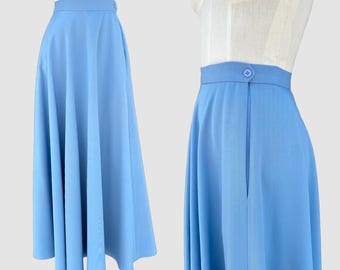RALPH LAUREN 80s/90s Vintage Maxi Wool Skirt | 1980s 1990s Blue Gaberdine Wool Skirt | A-Line Mid Length Skirt | Size Small