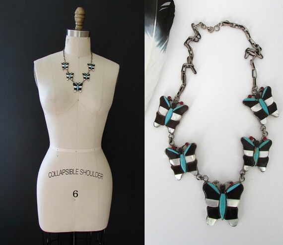 CAROL KEE Vintage 60s 70s Butterfly Zuni Necklace