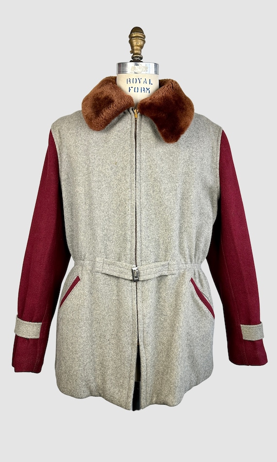 TWO TONE Vintage 40s Sportswear Jacket, 1940s Burgundy & Gray 