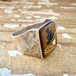TULLY GUSTINE Navajo Multi Stone Geometric Inlay Ring Mens Handmade Ring w/ Jasper Sterling Silver Southwestern Native Jewelry Size 13 image 4
