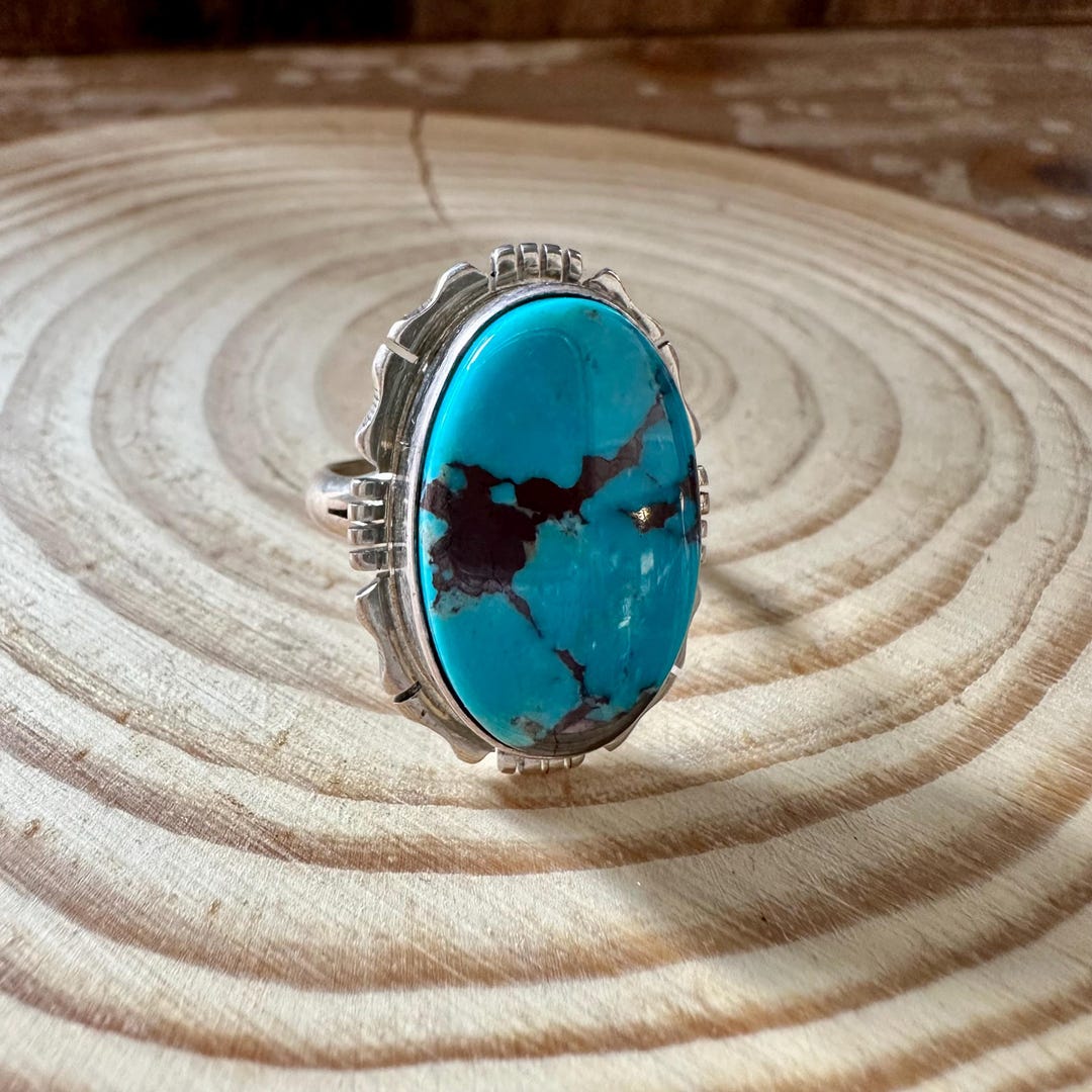 BOLD BLUE NAVAJO Kingman Turquoise and Sterling Silver Ring Norvin ...