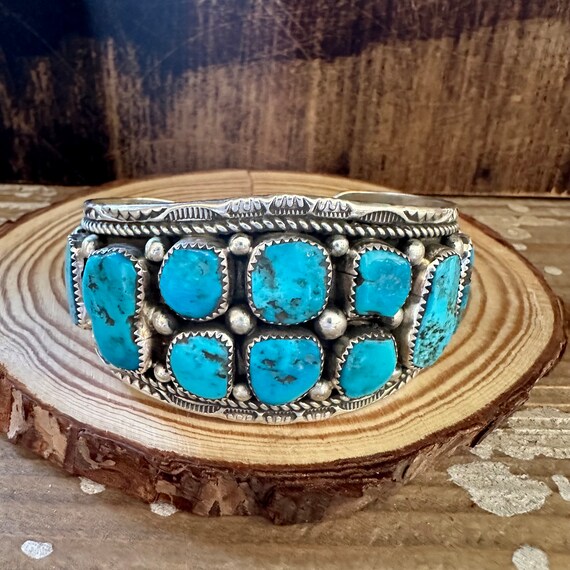 Marie Thompson Vintage Native American Navajo Turquoise Nugget Sterling Silver Bracelet Old Marie Thompson Vintage Native American Navajo Turquoise Nugget Sterling Silver Bracelet Old