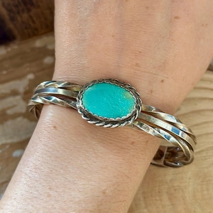 VINTAGE AQUATIC Turquoise and Sterling Silver Mens Cuff | Silver Bracelet | Most Likely Navajo Made | Southwestern Jewelry | 38g
