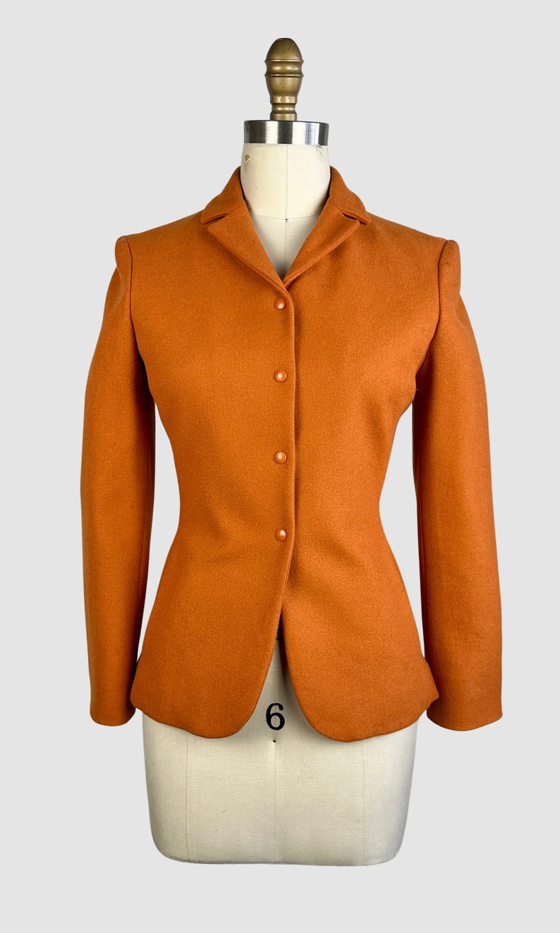 MIU MIU Vintage 90s Orange Wool Blazer with Novelty Back Pocket 1990s Prada Italian Designer Jacket 2000s Y2K Made in Italy Size Small image 3