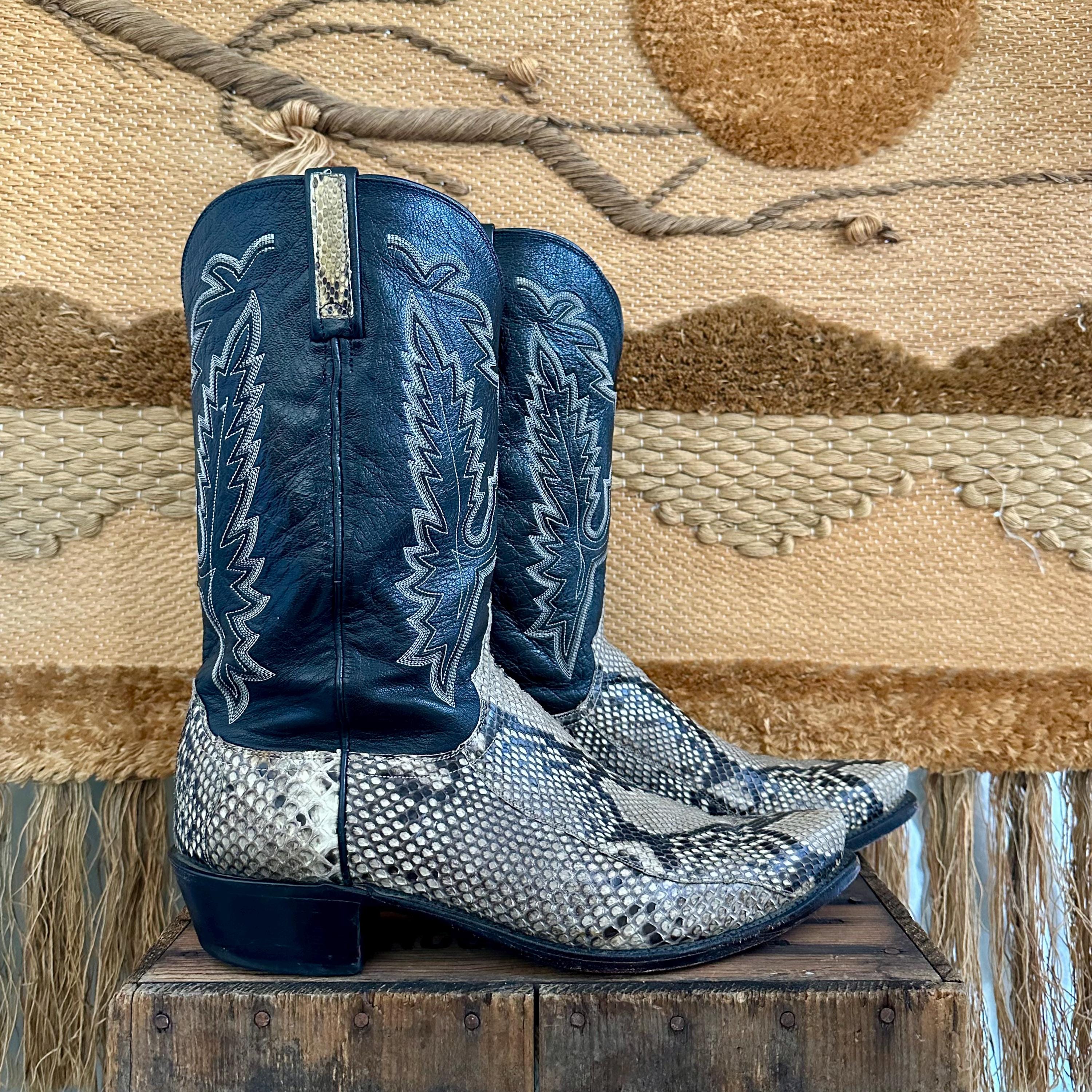 Vintage Leather Western Cowboy Boots Snake Print Men US 8 D USA Vintage Snakeskin Boots 9 - Etsy main image 3