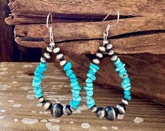 DINEH NATIVE ARTS Turquoise Sterling Silver Earrings | Beaded Jewelry | Dangle Drop Earrings | Navajo, Native American | Southwestern