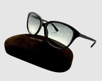 Tom Ford Glasses Frames w/ Case, Black Framed Sunglasses | American Designer Eyeglasses, Blue-Tinted Lenses, Classic Tom Ford Black Frames