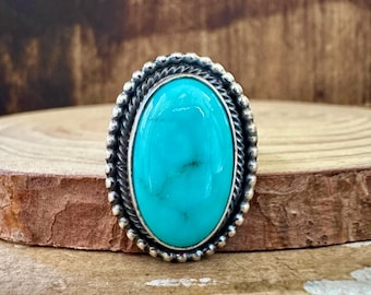 RICK MARTINEZ Kingman Turquoise and Sterling Silver Ring | M hallmark | Navajo, Native American Southwestern Jewelry | Sizes 7 & 8 1/2
