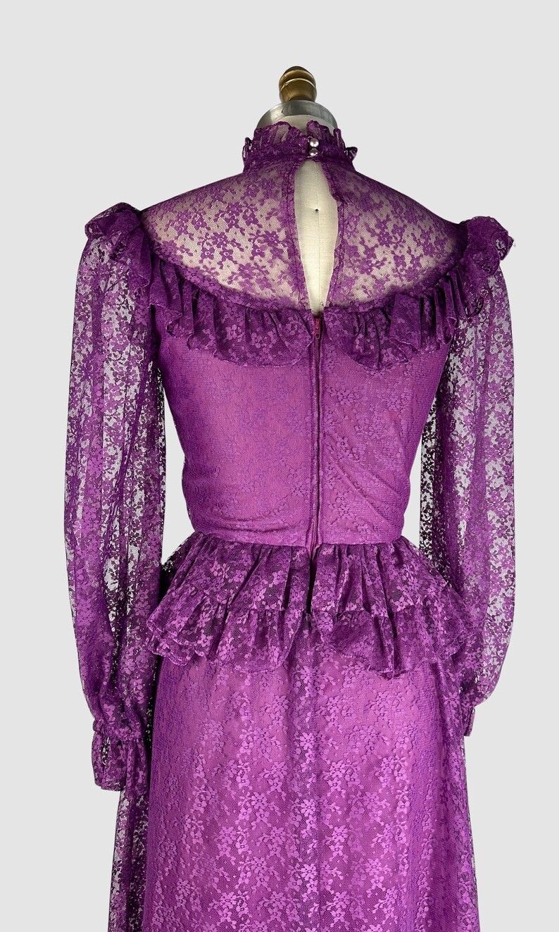 PRAIRIE TALE Vintage 70s Purple Chantilly Lace Dress 1970s Granny Maxi Boho Prairie Hippie Bohemian Cottagecore, Victorian Style Small image 9