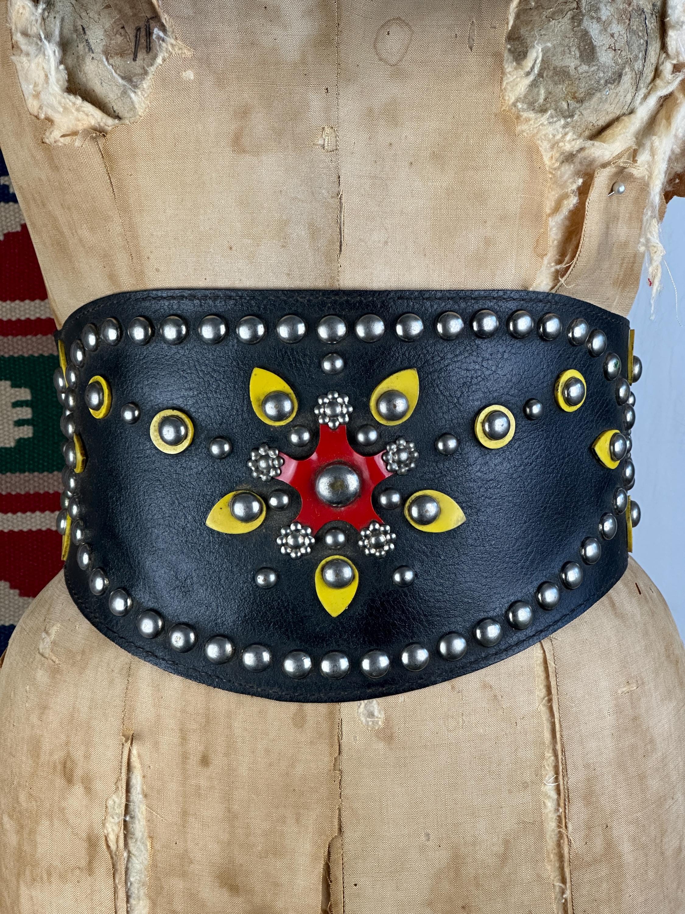 HARLEY DAVIDSON Vintage 40s 50s Black Leather Studded Jeweled Kidney Motorcycle Biker Belt | 1940s 1950s Moto Americana | Small to Medium