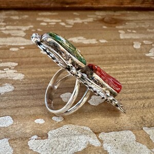 BEYOND BEAUTY Abel Toledo Large Handmade Ring Sterling Silver, Turquoise, Coral Native American Navajo Jewelry Southwestern Size 9 1/2 image 5