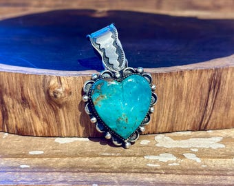 LAWRENCE ARCHULETA Buffalo Dancer Turquoise & Sterling Silver Heart Pendant | Native American, Navajo Jewelry | Southwestern Necklace