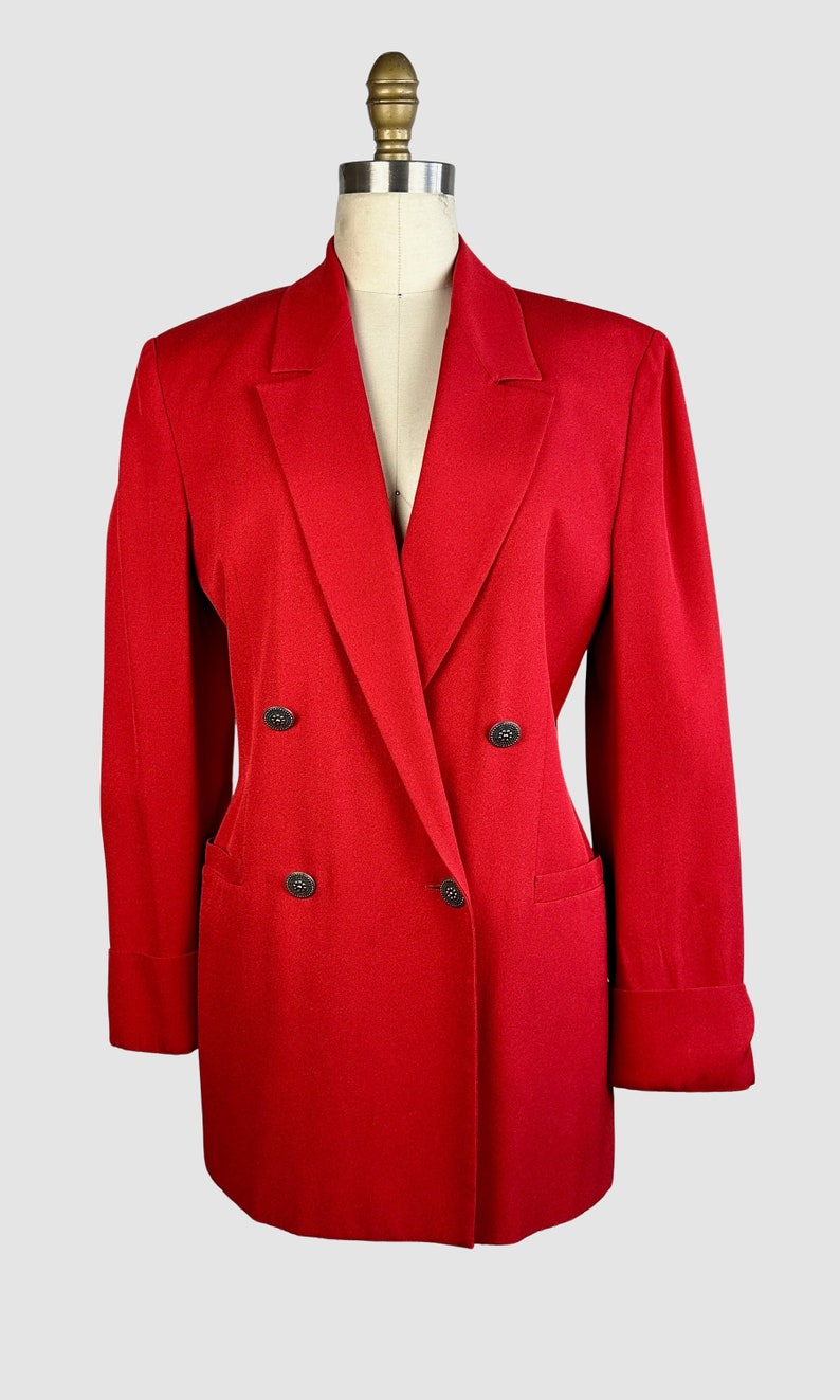 GIANNI VERSACE VERSUS Vintage 90s Candy Red Double Breasted Blazer 1990s Italian Designer Jacket 80s 1980s Made in Italy Size Small image 2