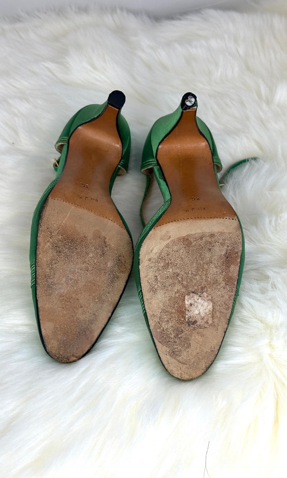 GUCCI Vintage 70s Green Satin Ankle Strap Shoes |… - image 9
