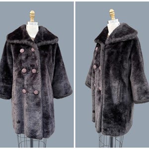 Abrigo de piel sintética color chocolate intenso estilo años 60/70 / Chaqueta larga marrón de los años 60 y 70 / Abrigo acolchado / Glam Disco / Talla pequeña