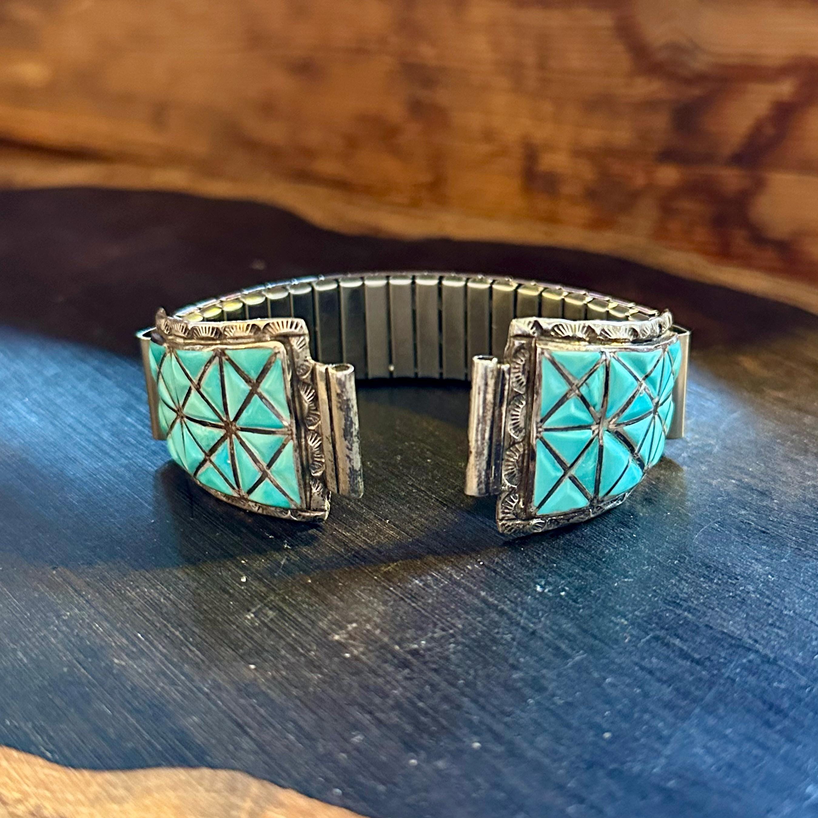 Native Zuni Turquoise Inlay Sterling Silver Watchband Tip Zuni Watchband - Etsy main image 4