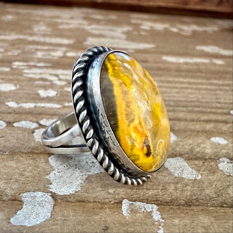 SCOTT SKEETS Navajo Bumblebee Jasper and Sterling Silver Ring Large Oval Statement Jewelry Southwestern Native American Size 6 image 3