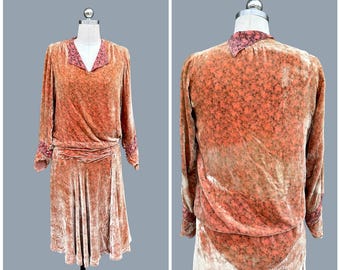 SEIDE SAMT Rosen Print 20er Jahre Gatsby Kleid | 1920er Jahre Antik Bedrucktes Kleid | Art Deco Flapper | Tropfen Taille | Seidenfutter | Größe S (4)