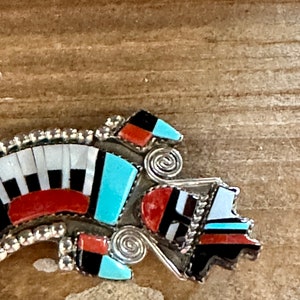 RAINBOW MAN Herbert Cellicion Zuni Yei Brooch Pendant Silver Turquoise MOP Jet Spiny Oyster Inlay Pin Vintage Native American Jewelry image 2