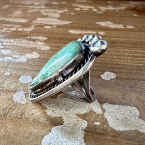 BEST FOOT FORWARD Vintage Handmade Large Ring Sterling Silver, Turquoise Native American Navajo Made Jewelry Southwestern Size 6 1/2 image 3