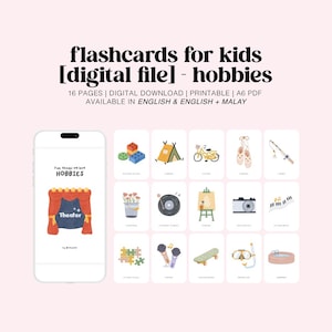 Hobbies Digital Flashcards Printable Kids / Toddler / Preschool / Educational / Montessori / Early Learning Instant Download PDF A6