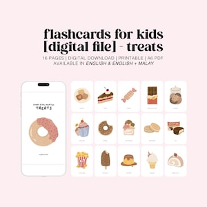 Treats Digital Flashcards Printable Kids / Toddler / Preschool / Educational / Montessori / Early Learning Instant Download PDF A6