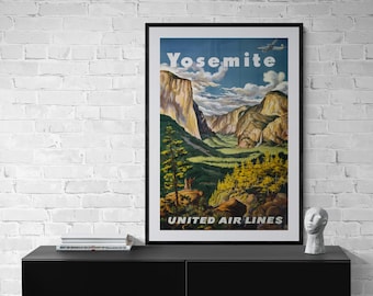Stampa Poster Vintage Viaggio Yosemite United Air Lines - Formato A4 - Nuovo