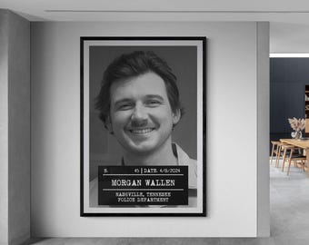Morgan Wallen Mugshot - Large Print Wall Decor, Canvas or Print (Framed /Unframed and Mat/No Mat)