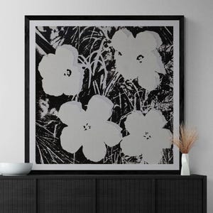 Warhol Inspired Flowers Print: Black & White Pop Art, 60s Retro Decor